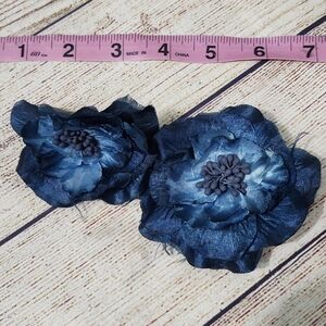Vintage Handmade Blue Camellia Hair Clips